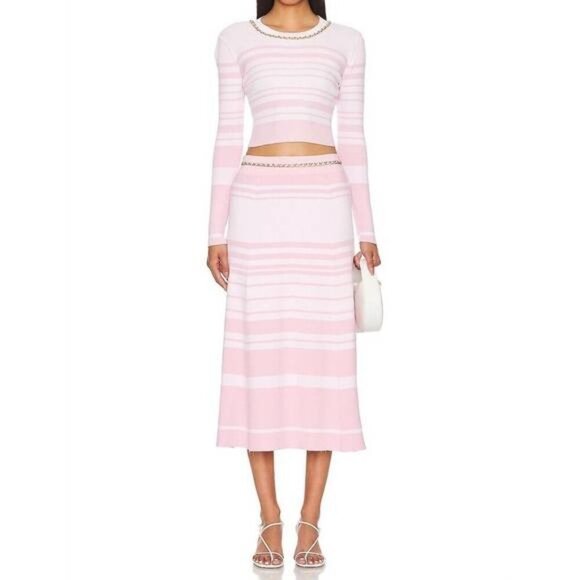 GENERATION LOVE Tiana Knit Sweater Skirt Gold Chain Pink Stripe Size XXS NWT - Picture 1 of 9